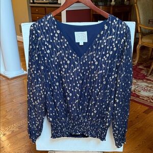 Sail to Stable Navy and Gold Women's Sheer Top